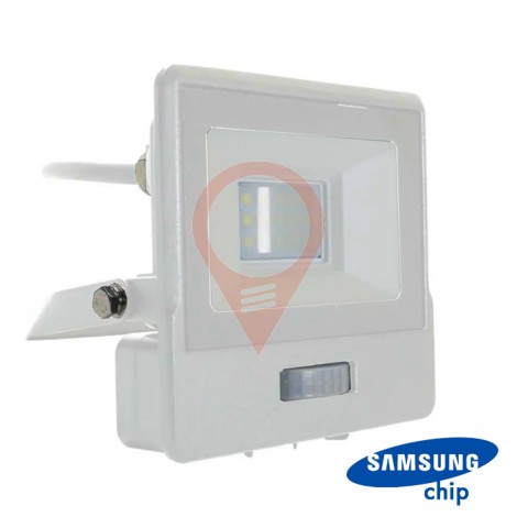10W LED Прожектор PIR Сензор SAMSUNG Чип Бяло Тяло 6400K 1М Кабел 