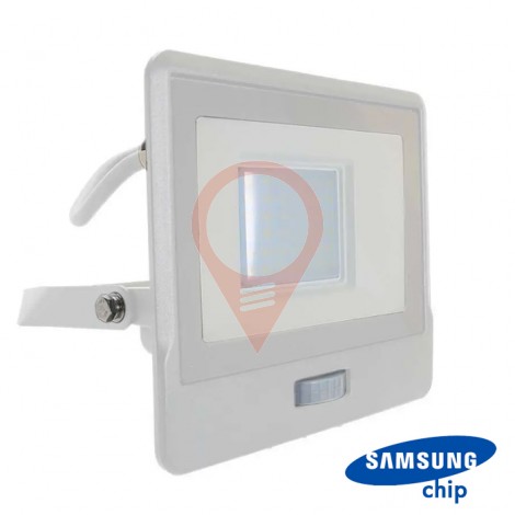 30W LED Прожектор PIR Сензор SAMSUNG Чип Бяло Тяло 3000K 1М Кабел 