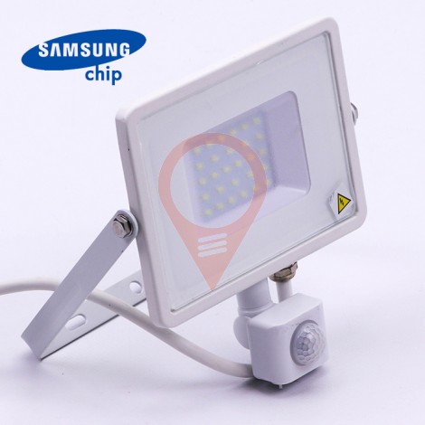 30W LED Прожектор Със Сензор  SAMSUNG ЧИП  Бяло Тяло 6400К