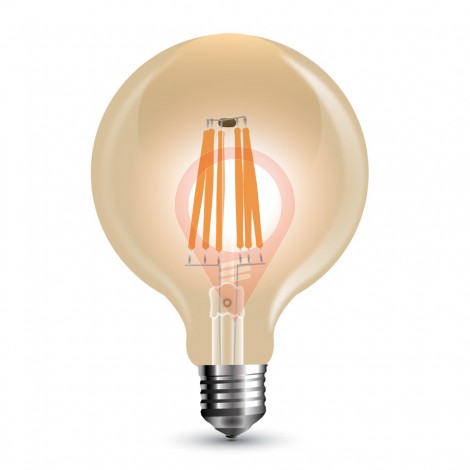 LED Крушка - 8W Винтидж E27 G125 Amber Димираща, Топло бяла светлина