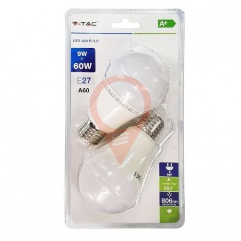 LED Крушка - 9W E27 A60 Термо Пластик Топло бяла светлина 2 бр/Сет