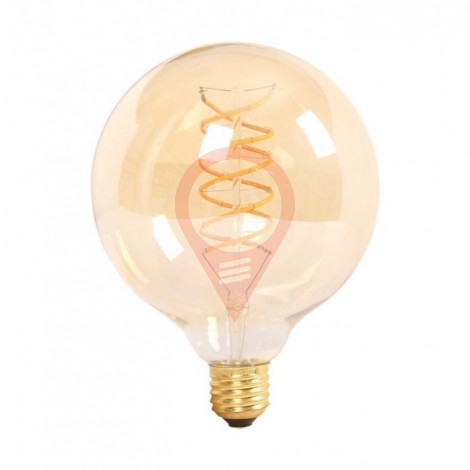 LED Крушка - 6W Filament E27 G125 Amber, Топло бяла светлина