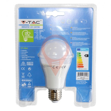 LED Крушка - 12W E27 A60 Термо Пластик Топло бяло Blister Pack