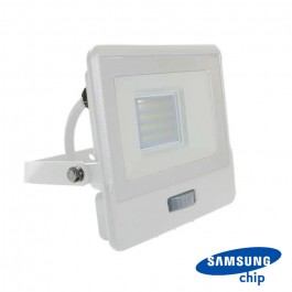 20W LED Прожектор PIR Сензор SAMSUNG Чип Бяло Тяло 6400K 1М Кабел 