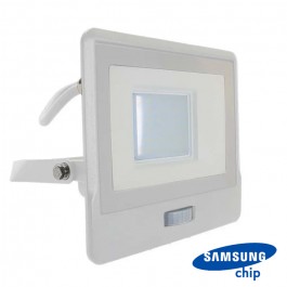 30W LED Прожектор PIR Сензор SAMSUNG Чип Бяло Тяло 6400K 1М Кабел 
