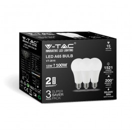 LED Bulb 15W E27 A60 Thermoplastic 6500K 3PCS/Blister Pack                      