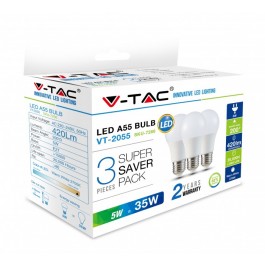 LED Крушка - 5W E27 A55 Термопластик, топло бяла светлина 3 бр/Сет
