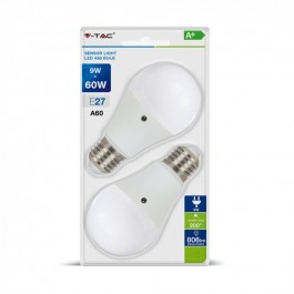 LED Крушка - 9W E27 A60 Термо Пластик Бяла светлина Сензор ден и нощ 2 бр/Сет