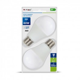 LED Крушка - 9W E27 A60 Термо Пластик 3-Степенно Димиране бяла светлина 2 бр/Сет