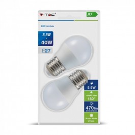LED Крушка - 5.5W E27 G45 Топло бяла светлина 2Бр/Сет